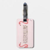 かわいいピンクのフラミンゴとストライプ ラゲッジタグ (裏面縦)