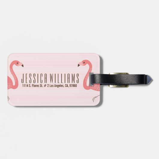 かわいいピンクのフラミンゴとストライプ ラゲッジタグ (裏面横)