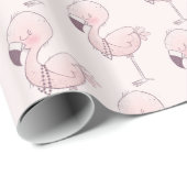 かわいいピンクのフラミンゴのトロピカルパターン ラッピングペーパー (ロールコーナー)