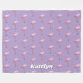 かわいいピンクのフラミンゴのパターン名ピンクと紫 フリースブランケット (正面(横))