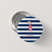 かわいいピンクのフラミンゴの花ストライプの。 缶バッジ (正面&裏面)