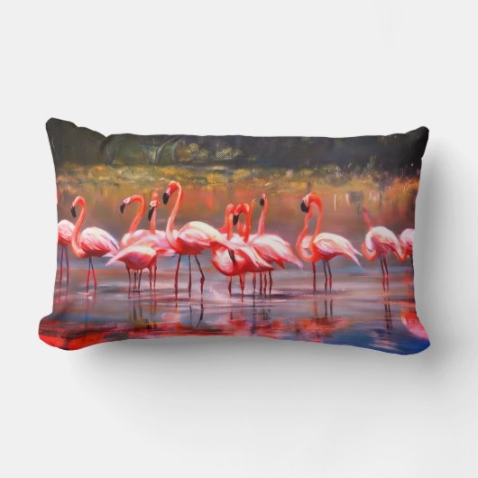 かわいいピンクのフラミンゴアクセント枕 ランバークッション (正面)