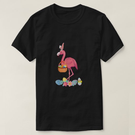 かわいいピンクのフラミンゴイースターエッグバスケットおもしろい、フラミ Tシャツ (デザイン正面)