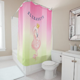 かわいいピンクのフラミンゴグラデーションストライプの シャワーカーテン