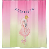 かわいいピンクのフラミンゴグラデーションストライプの シャワーカーテン (正面)