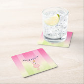 かわいいピンクのフラミンゴグラデーションストライプの スクエアペーパーコースター (インサイチュ)