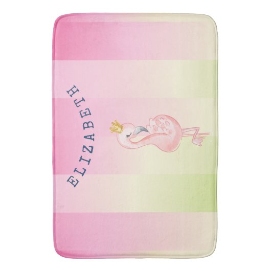 かわいいピンクのフラミンゴグラデーションストライプの バスマット (正面縦)