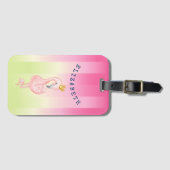 かわいいピンクのフラミンゴグラデーションストライプの ラゲッジタグ (正面横)