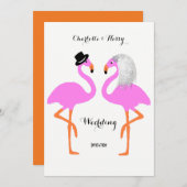 かわいいピンクのフラミンゴスの花嫁結婚と花婿 招待状 (正面/裏面)