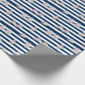 かわいいピンクのフラミンゴストロピカルリーフストライプのクラシック ラッピングペーパー (角)