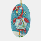 かわいいピンクのフラミンゴスノーグローブ、クリスマスバードサンタ セラミックオーナメント (右)