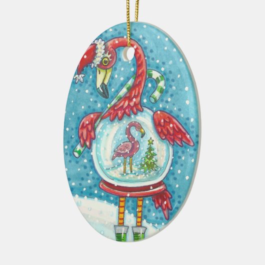 かわいいピンクのフラミンゴスノーグローブ、クリスマスバードサンタ セラミックオーナメント (左)