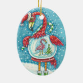 かわいいピンクのフラミンゴスノーグローブ、クリスマスバードサンタ セラミックオーナメント (裏面)