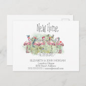 かわいいピンクのフラミンゴスファミリーサンタハットニューアドレス 案内ポストカード (正面/裏面)