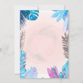 かわいいピンクのフラミンゴスブルーパームリーフバースデーパーティー 招待状 (裏面)