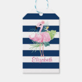 かわいいピンクのフラミンゴス熱帯の葉ストライプの、 ギフトタグ (正面)