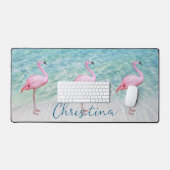 かわいいピンクのフラミンゴス熱帯ビーチカスタマイズ デスクマット (キーボード&マウス)
