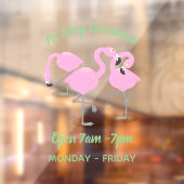 かわいいピンクのフラミンゴトリオ漫画イラストレーション ウィンドウサイン (シート2)