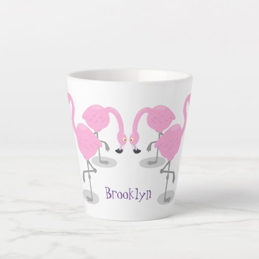 かわいいピンクのフラミンゴトリオ漫画イラストレーション カフェラテマグ (正面)