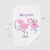 かわいいピンクのフラミンゴトリオ漫画イラストレーション ゴルフタオル (インサイチュ)