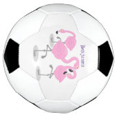 かわいいピンクのフラミンゴトリオ漫画イラストレーション サッカーボール (回転)