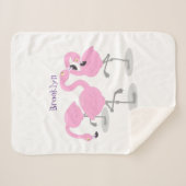 かわいいピンクのフラミンゴトリオ漫画イラストレーション シェルパブランケット (正面(横))