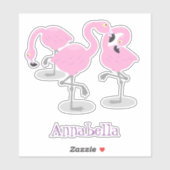 かわいいピンクのフラミンゴトリオ漫画イラストレーション シール (シート)