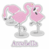 かわいいピンクのフラミンゴトリオ漫画イラストレーション シール (正面)