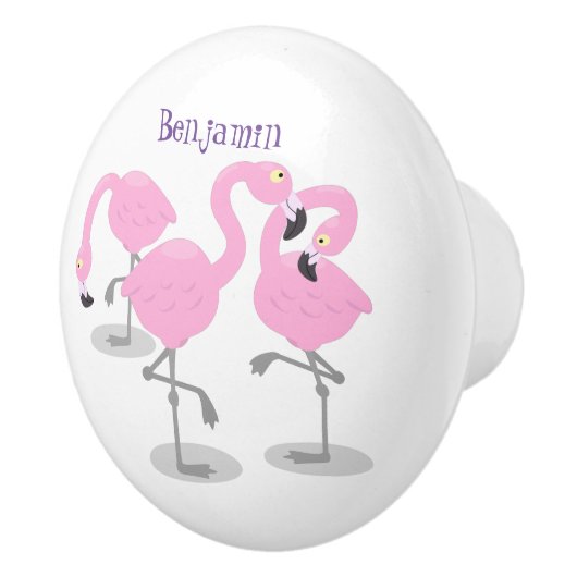 かわいいピンクのフラミンゴトリオ漫画イラストレーション セラミックノブ (右)
