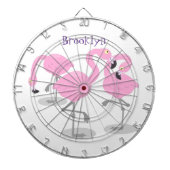 かわいいピンクのフラミンゴトリオ漫画イラストレーション ダーツボード (正面)