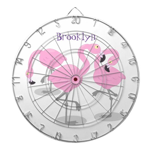 かわいいピンクのフラミンゴトリオ漫画イラストレーション ダーツボード (正面)