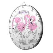 かわいいピンクのフラミンゴトリオ漫画イラストレーション ダーツボード (正面右)