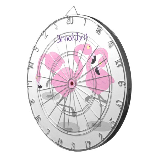 かわいいピンクのフラミンゴトリオ漫画イラストレーション ダーツボード (正面右)