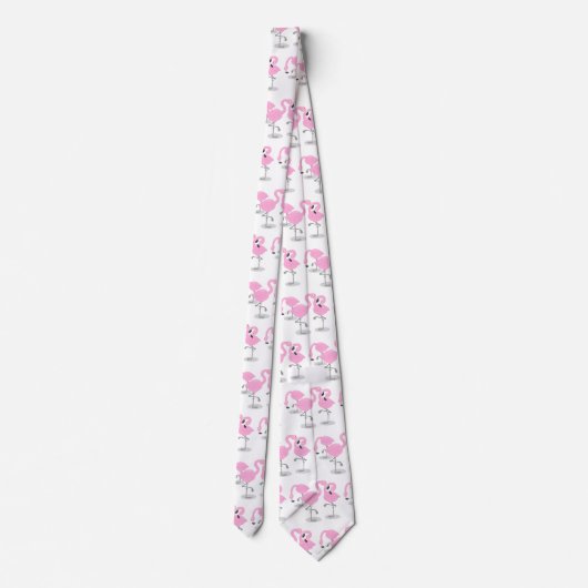 かわいいピンクのフラミンゴトリオ漫画イラストレーション ネクタイ (裏面)