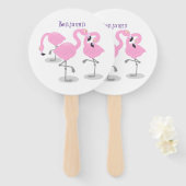 かわいいピンクのフラミンゴトリオ漫画イラストレーション ハンドファン (正面&裏面)