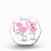 かわいいピンクのフラミンゴトリオ漫画イラストレーション フォトブロック (正面)