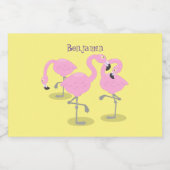 かわいいピンクのフラミンゴトリオ漫画イラストレーション フードラベル (シングルラベル)