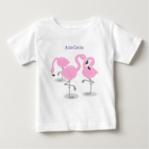 かわいいピンクのフラミンゴトリオ漫画イラストレーション ベビーTシャツ