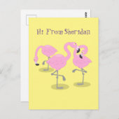 かわいいピンクのフラミンゴトリオ漫画イラストレーション ポストカード (正面/裏面)