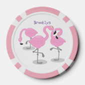 かわいいピンクのフラミンゴトリオ漫画イラストレーション ポーカーチップ (裏面)