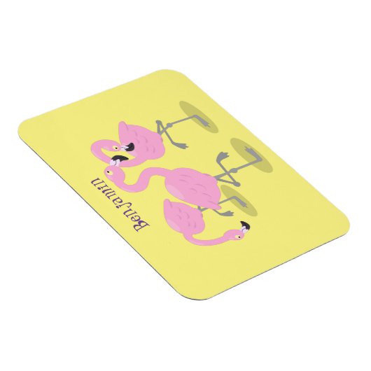 かわいいピンクのフラミンゴトリオ漫画イラストレーション マグネット (右側)