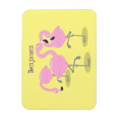 かわいいピンクのフラミンゴトリオ漫画イラストレーション マグネット (縦)