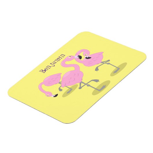かわいいピンクのフラミンゴトリオ漫画イラストレーション マグネット (左側)