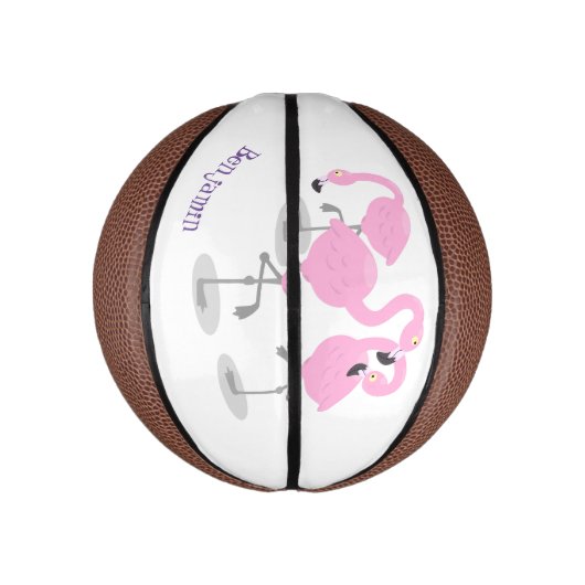 かわいいピンクのフラミンゴトリオ漫画イラストレーション ミニバスケットボール (縦)