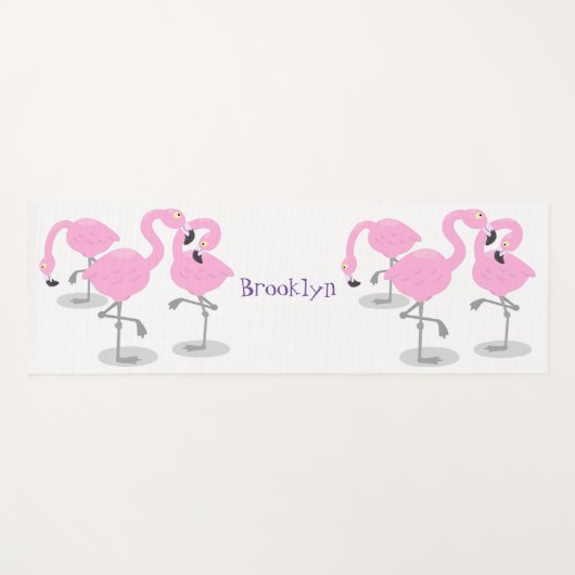 かわいいピンクのフラミンゴトリオ漫画イラストレーション ヨガマット (正面(横))