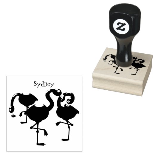 かわいいピンクのフラミンゴトリオ漫画イラストレーション ラバースタンプ (押印)