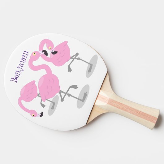 かわいいピンクのフラミンゴトリオ漫画イラストレーション 卓球ラケット (横)