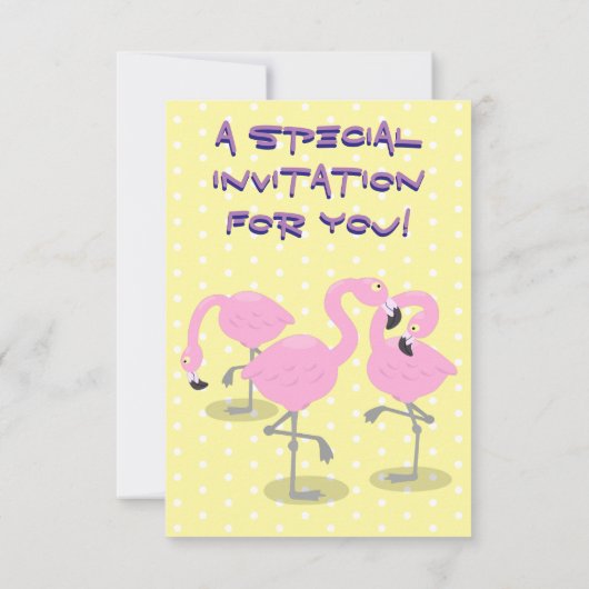 かわいいピンクのフラミンゴトリオ漫画イラストレーション 招待状 (裏面)