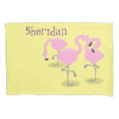 かわいいピンクのフラミンゴトリオ漫画イラストレーション 枕カバー (正面)