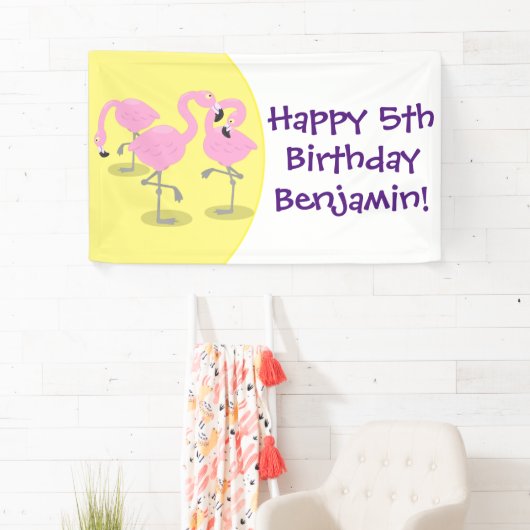 かわいいピンクのフラミンゴトリオ漫画イラストレーション 横断幕 (インサイチュ)